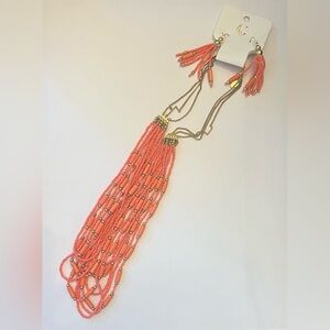 NWT Necklace and Dangle Earrings Beaded Coral Salmon